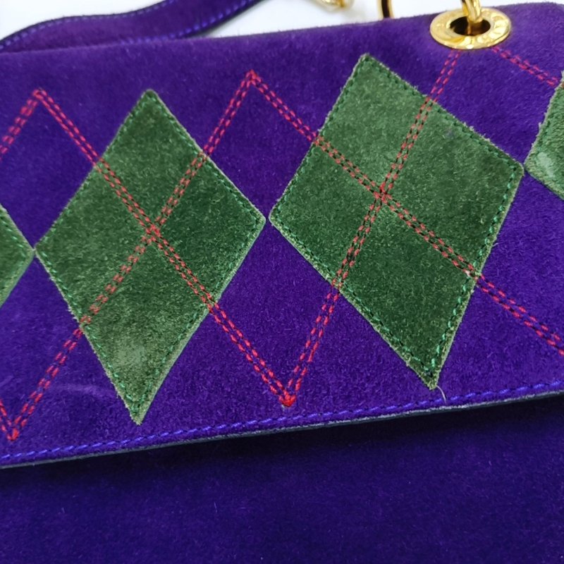 CELINE紫色絨面革單肩包斜挎包金色五金-10