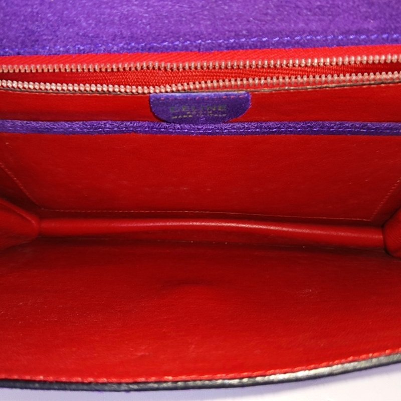 CELINE紫色絨面革單肩包斜挎包金色五金-12