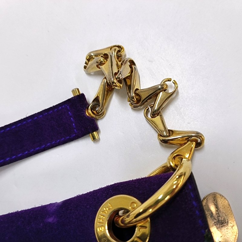 CELINE紫色絨面革單肩包斜挎包金色五金-13