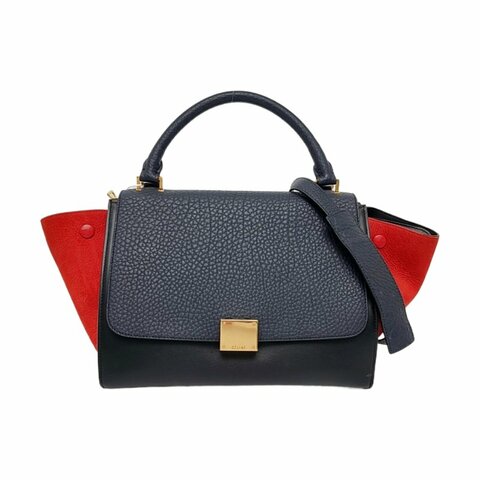 CELINE TRAPEZE小號黑色牛皮鞦韆包單肩包手提包金色五金可拆卸肩帶