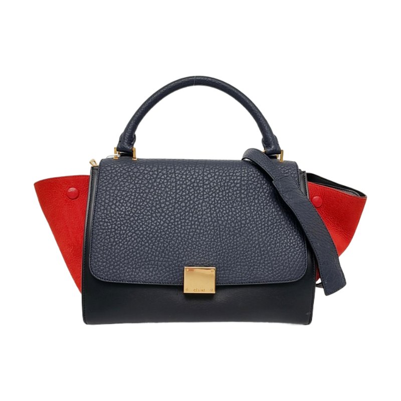 CELINE TRAPEZE小號黑色牛皮鞦韆包單肩包手提包金色五金可拆卸肩帶-0