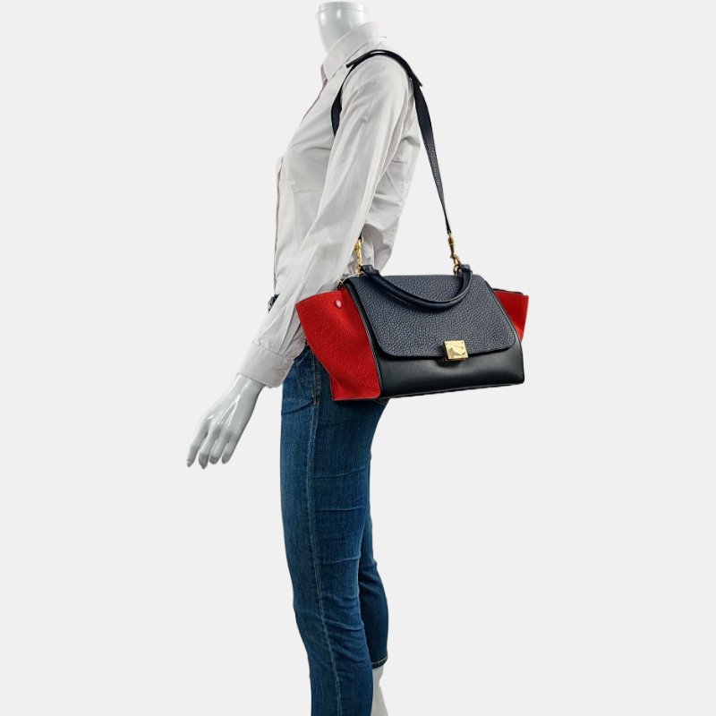 CELINE TRAPEZE小號黑色牛皮鞦韆包單肩包手提包金色五金可拆卸肩帶-1