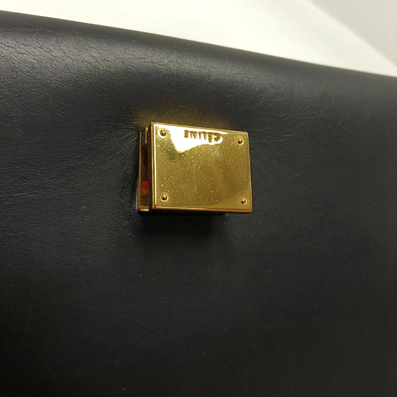 CELINE TRAPEZE小號黑色牛皮鞦韆包單肩包手提包金色五金可拆卸肩帶-9