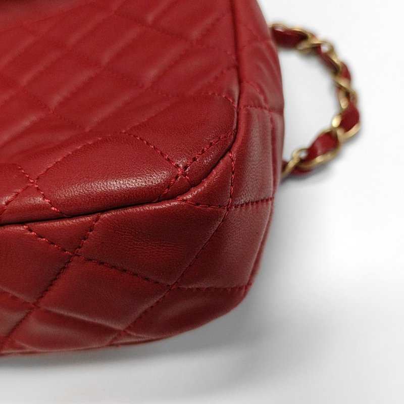 CHANEL CLASSIC FLAP中號紅色羊皮菱格紋徽章單肩包斜挎包金色黑色白色紅色五金14開-15