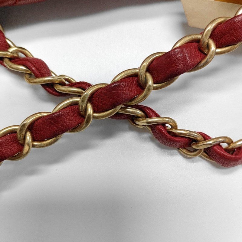 CHANEL CLASSIC FLAP中號紅色羊皮菱格紋徽章單肩包斜挎包金色黑色白色紅色五金14開-19