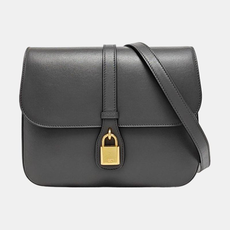 CELINE TABOU深灰色牛皮斜挎包 金色五金 可拆卸肩帶 9.8新-7