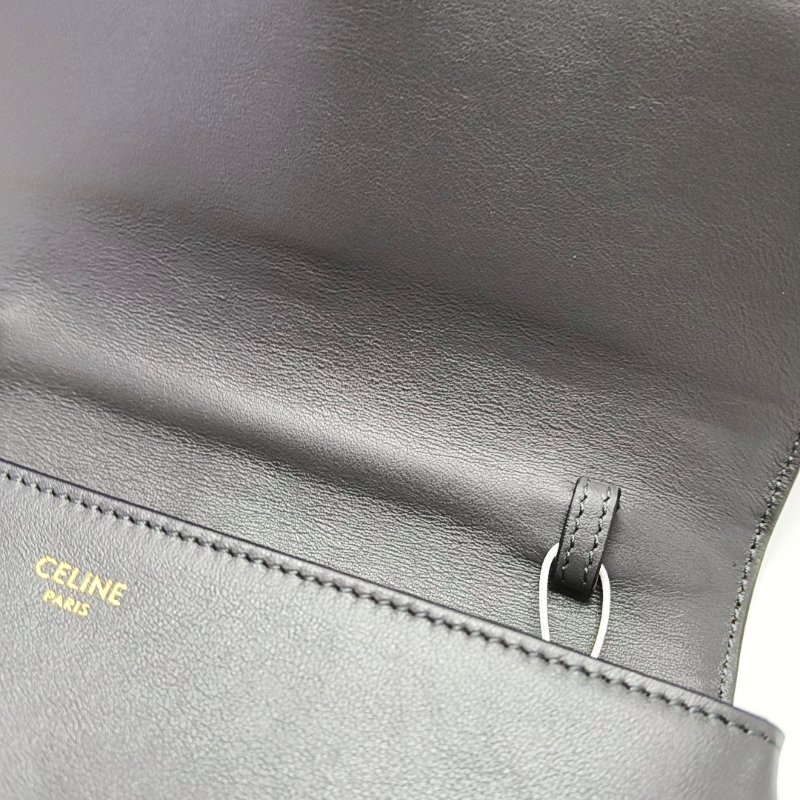 CELINE TABOU深灰色牛皮斜挎包 金色五金 可拆卸肩帶 9.8新-8