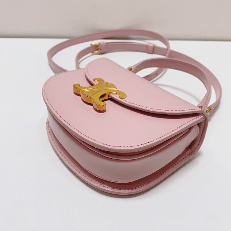 Celine mini Besace系列凱旋門櫻花粉金扣手柄馬鞍包手提肩背包15×10×5 98新盒子塵袋-4