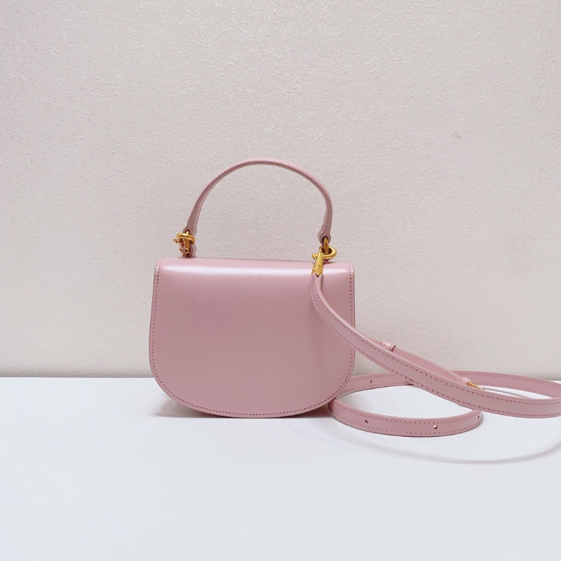 Celine mini Besace系列凱旋門櫻花粉金扣手柄馬鞍包手提肩背包15×10×5 98新盒子塵袋-5