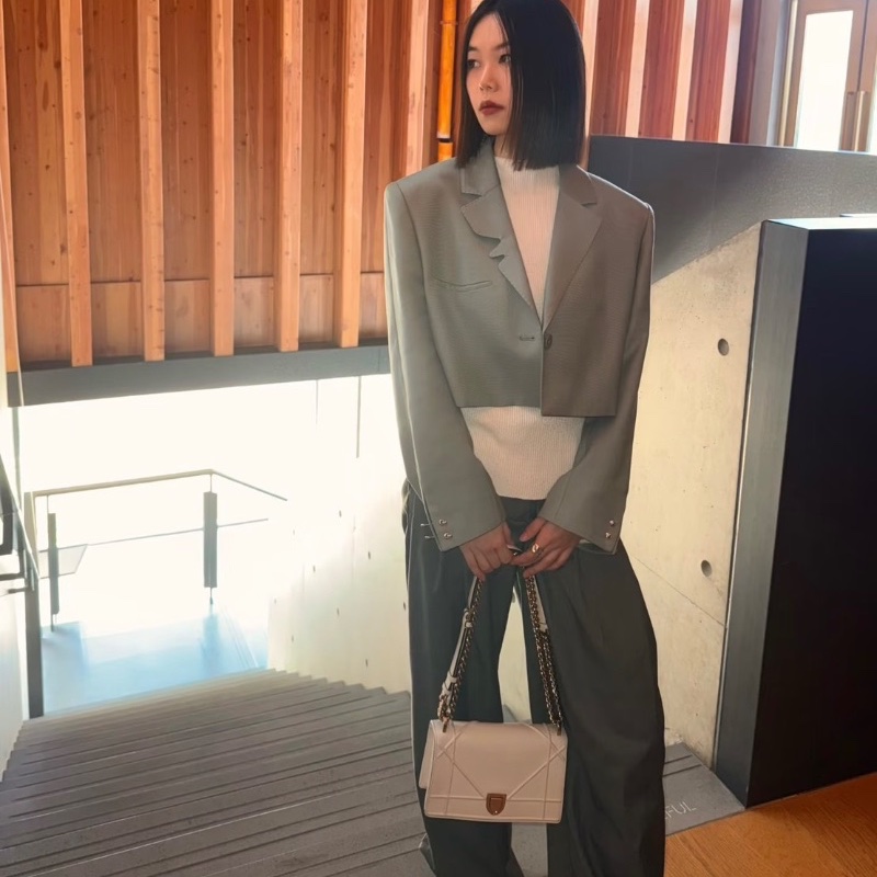 DIOR 粉色銀扣盾牌肩背斜背包25*16*6 98新配件塵袋 保卡-0