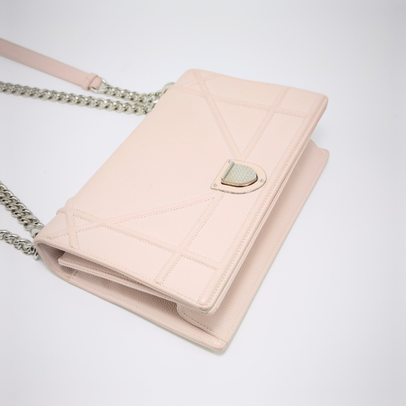 DIOR 粉色銀扣盾牌肩背斜背包25*16*6 98新配件塵袋 保卡-3