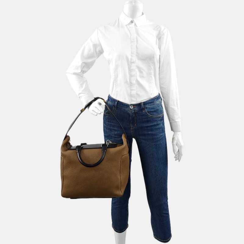 BALENCIAGA棕色牛皮手提包金色五金-1