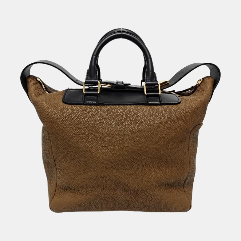 BALENCIAGA棕色牛皮手提包金色五金-4