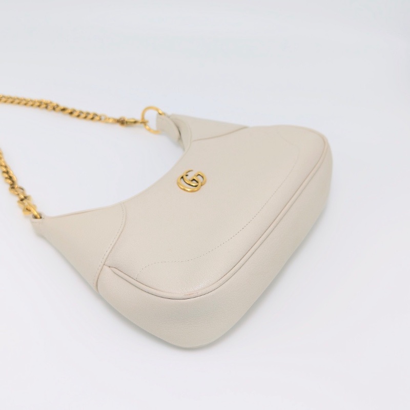 GUCCI米白色金扣雙G新月肩背包25*20*6.5 98新配件塵袋-3