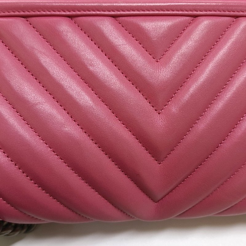 CHANEL BOY CHANEL中號粉色牛皮絎縫V紋單肩包斜挎包釕色五金26開可拆卸肩帶-9
