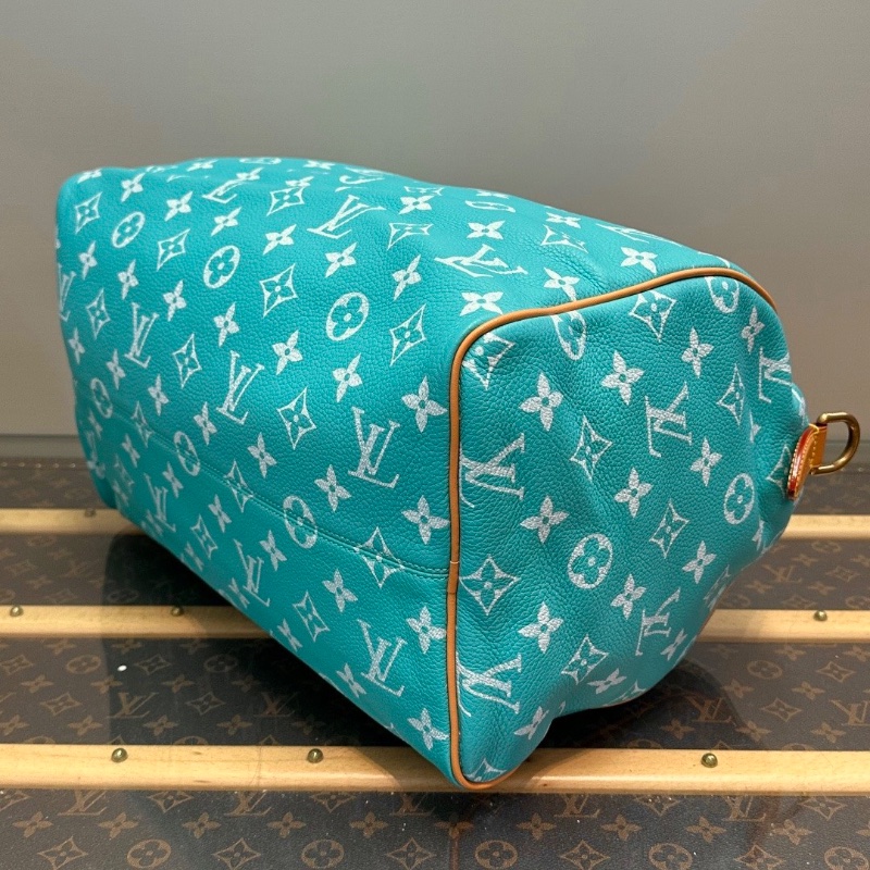 LV Speedy P9 Bandouliere 40綠松石子母手提肩背斜背包芯片款 40*26*23 全新閒置配件塵袋吊牌鎖鑰匙-3