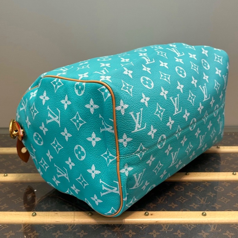 LV Speedy P9 Bandouliere 40綠松石子母手提肩背斜背包芯片款 40*26*23 全新閒置配件塵袋吊牌鎖鑰匙-5