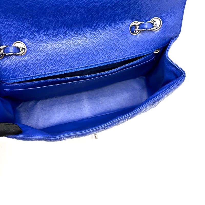 CHANEL 藍色銀扣荔枝牛皮CF大號jumbo肩背斜背包30*19.5*8 98新配件塵袋-2