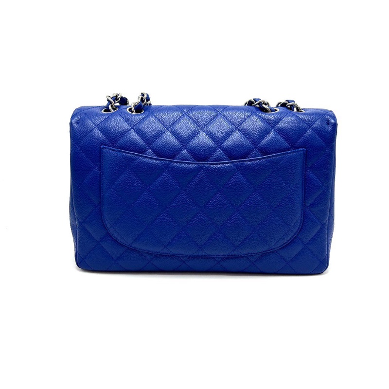 CHANEL 藍色銀扣荔枝牛皮CF大號jumbo肩背斜背包30*19.5*8 98新配件塵袋-6