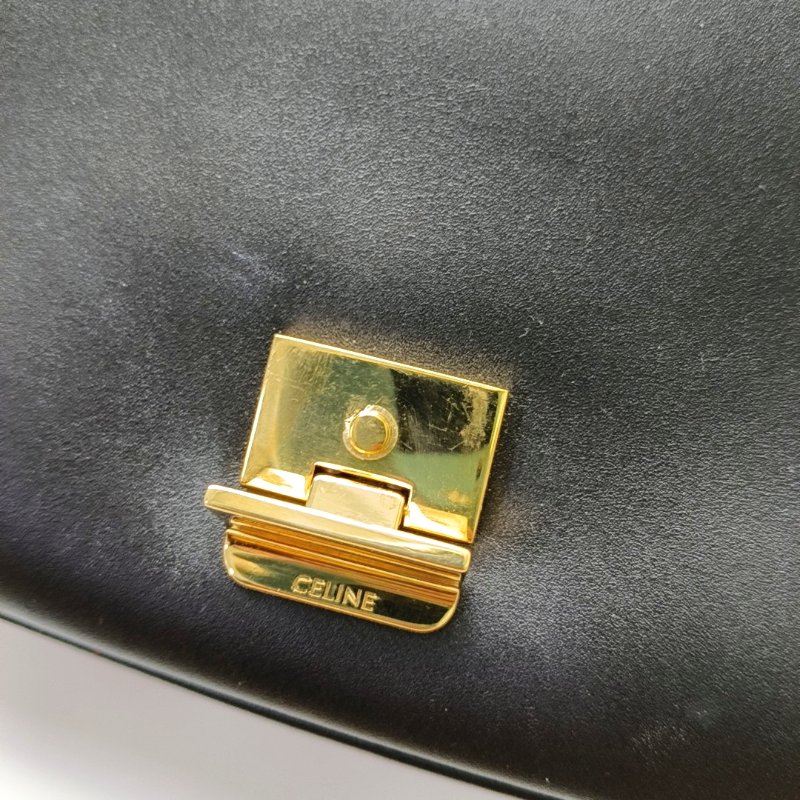 CELINE C 中號黑色牛皮單肩包手提包金色五金-9