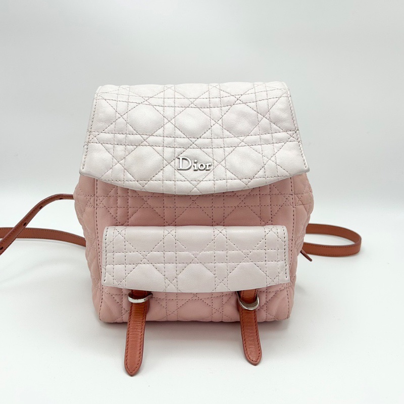 DIOR 拼色銀扣菱格紋後背包18*22*10 98新配件塵袋-1