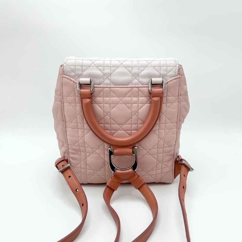 DIOR 拼色銀扣菱格紋後背包18*22*10 98新配件塵袋-6