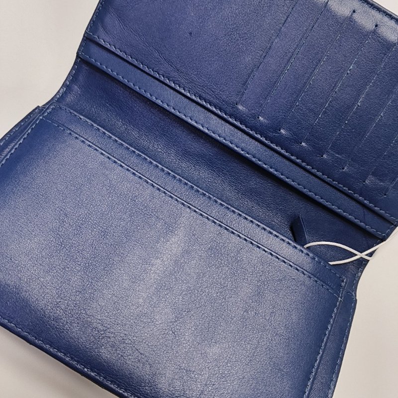 CHANEL深藍色漆皮菱格紋絎縫錢包銀色五金15開-6