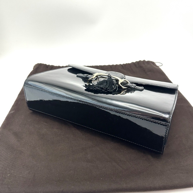 GUCCI Emily系列黑金漆皮馬銜扣肩背斜背鏈條包 30*18*8 98新配件塵袋購證-3