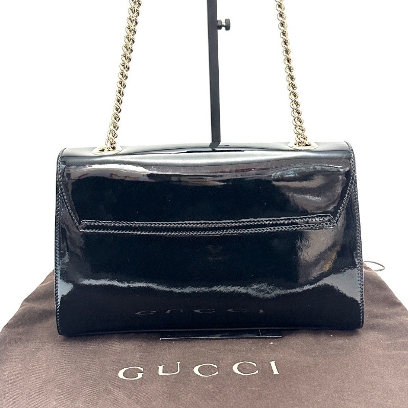 GUCCI Emily系列黑金漆皮馬銜扣肩背斜背鏈條包 30*18*8 98新配件塵袋購證-6