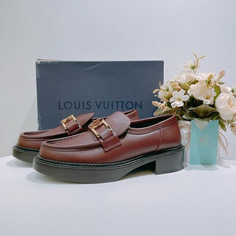 TW4679 Louis Vuitton 路易威登 酒紅色 樂福鞋 Academy Loafer Shoes 39.5 Size