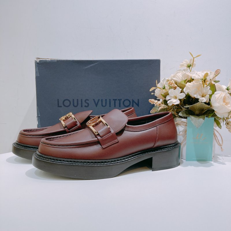 TW4679 Louis Vuitton 路易威登 酒紅色 樂福鞋 Academy Loafer Shoes 39.5 Size-0