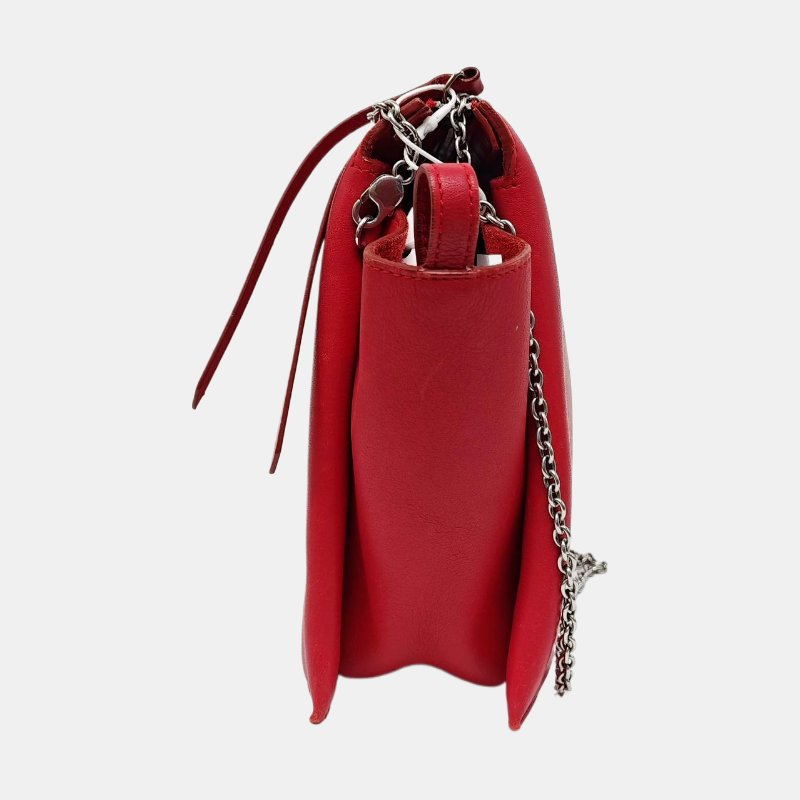 CELINE TRI FOLD紅色牛皮絎縫單肩包斜挎包銀色五金可拆卸肩帶-3