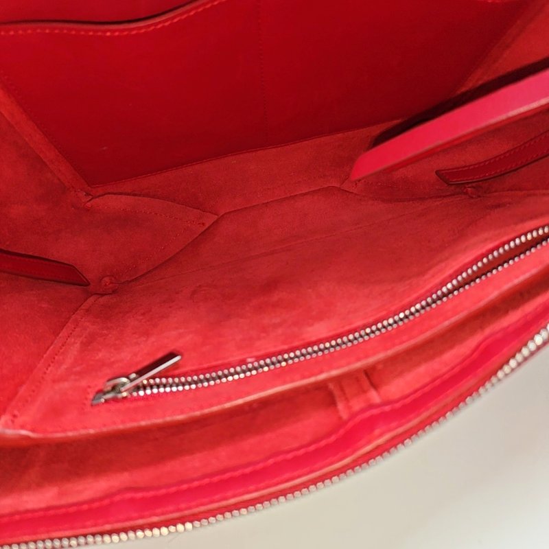 CELINE TRI FOLD紅色牛皮絎縫單肩包斜挎包銀色五金可拆卸肩帶-6