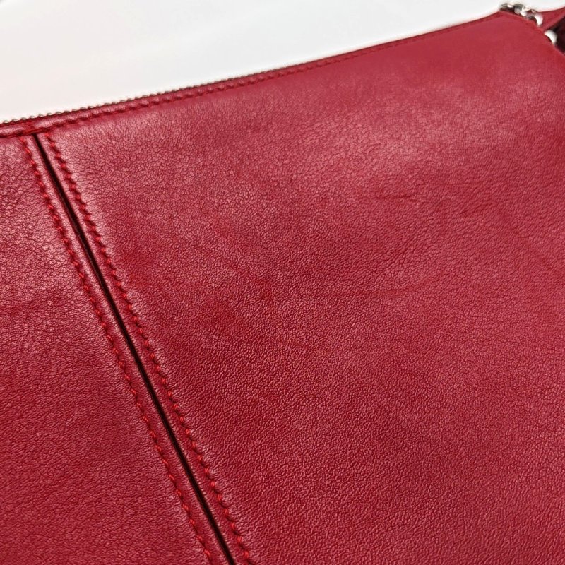 CELINE TRI FOLD紅色牛皮絎縫單肩包斜挎包銀色五金可拆卸肩帶-8