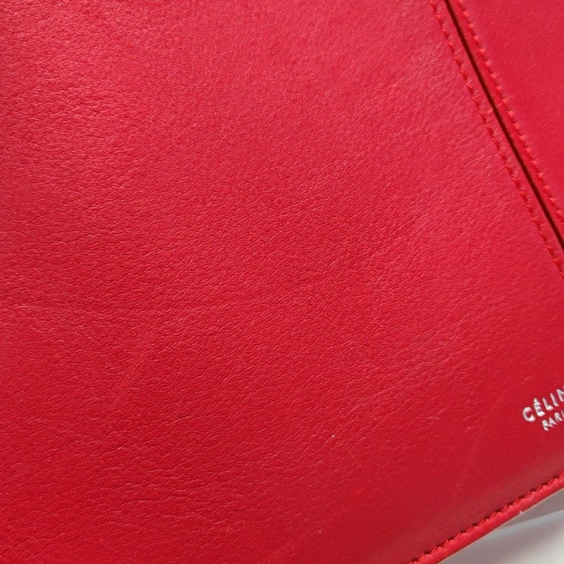 CELINE TRI FOLD紅色牛皮絎縫單肩包斜挎包銀色五金可拆卸肩帶-9