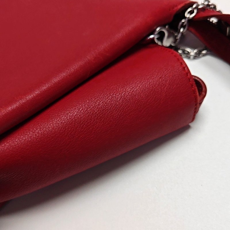 CELINE TRI FOLD紅色牛皮絎縫單肩包斜挎包銀色五金可拆卸肩帶-10