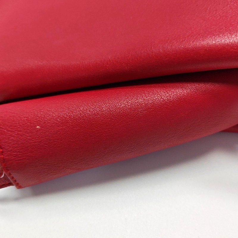 CELINE TRI FOLD紅色牛皮絎縫單肩包斜挎包銀色五金可拆卸肩帶-11