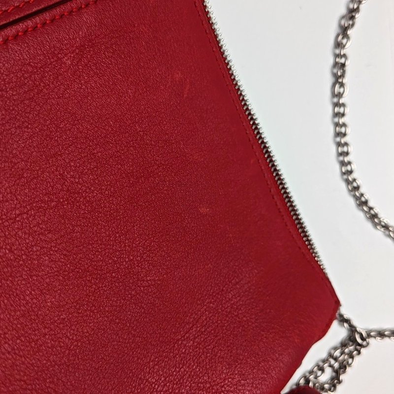 CELINE TRI FOLD紅色牛皮絎縫單肩包斜挎包銀色五金可拆卸肩帶-12