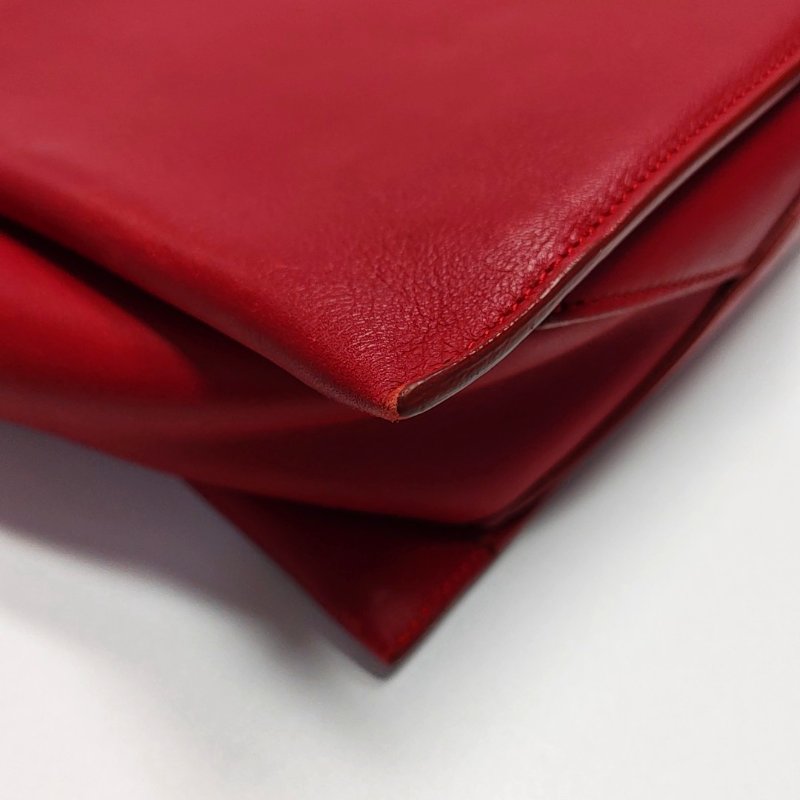 CELINE TRI FOLD紅色牛皮絎縫單肩包斜挎包銀色五金可拆卸肩帶-13