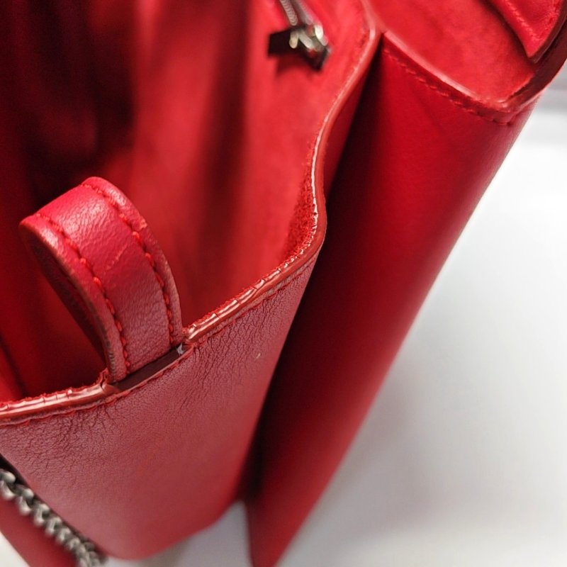 CELINE TRI FOLD紅色牛皮絎縫單肩包斜挎包銀色五金可拆卸肩帶-14