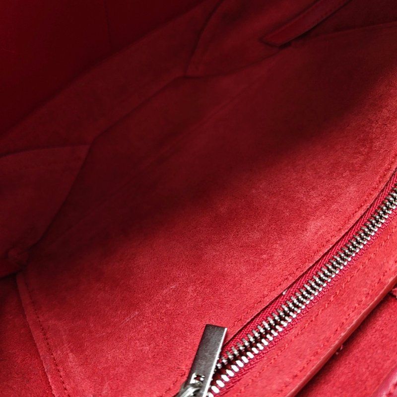 CELINE TRI FOLD紅色牛皮絎縫單肩包斜挎包銀色五金可拆卸肩帶-15