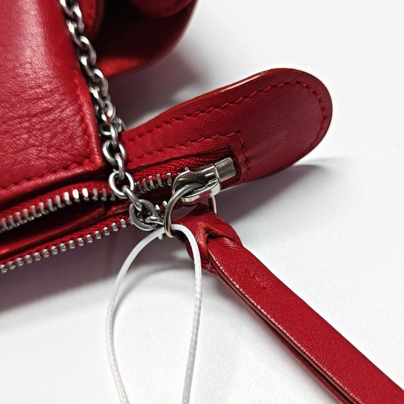 CELINE TRI FOLD紅色牛皮絎縫單肩包斜挎包銀色五金可拆卸肩帶-16