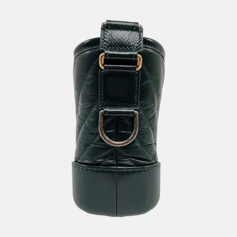 CHANEL GABRIELLE小號深綠色牛皮絎縫V紋流浪包單肩包斜挎包金色銀色釘色五金26開可拆卸肩帶-2