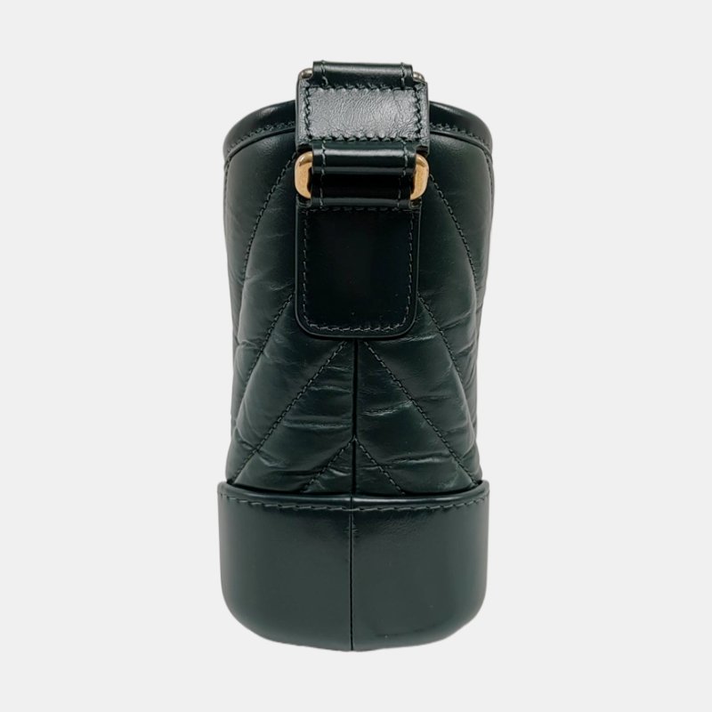 CHANEL GABRIELLE小號深綠色牛皮絎縫V紋流浪包單肩包斜挎包金色銀色釘色五金26開可拆卸肩帶-3