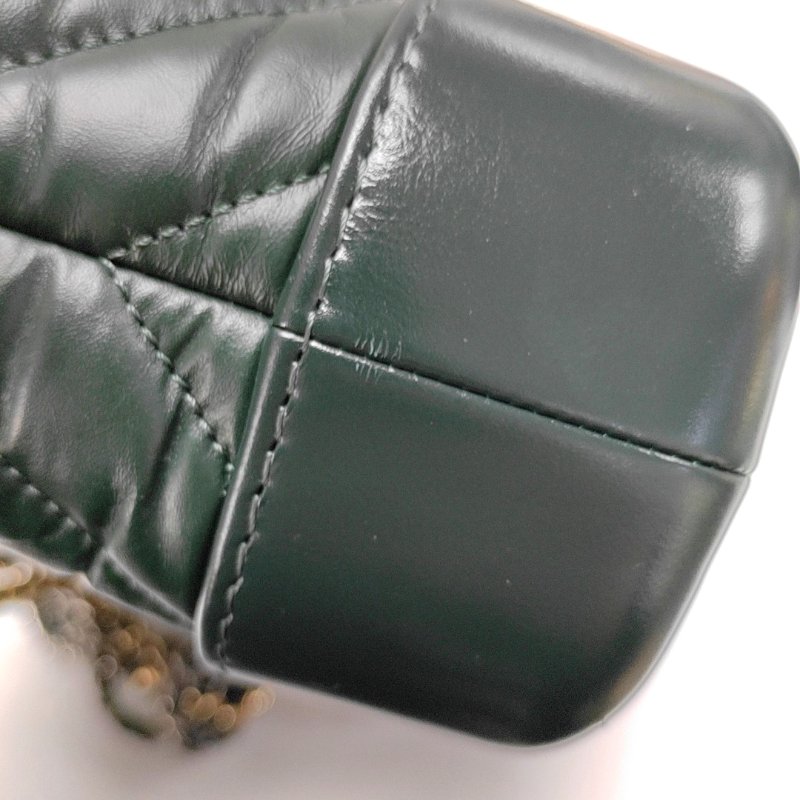 CHANEL GABRIELLE小號深綠色牛皮絎縫V紋流浪包單肩包斜挎包金色銀色釘色五金26開可拆卸肩帶-10