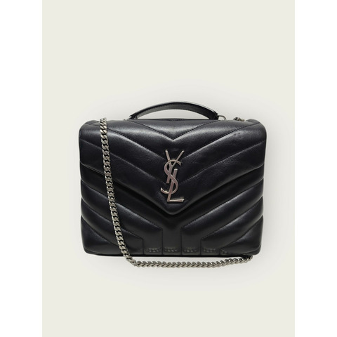 【包稅】SAINT LAURENT 黑色銀色 YSL Logo Loulou 單肩鏈條包（小號）
