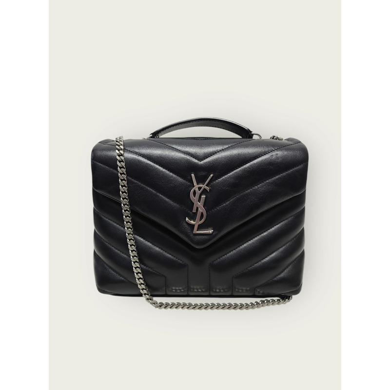 【包稅】SAINT LAURENT 黑色銀色 YSL Logo Loulou 單肩鏈條包（小號）-0