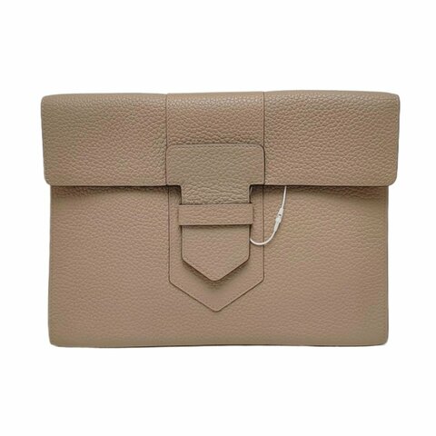 DELVAUX卡其色皮革手拿包 9.8新