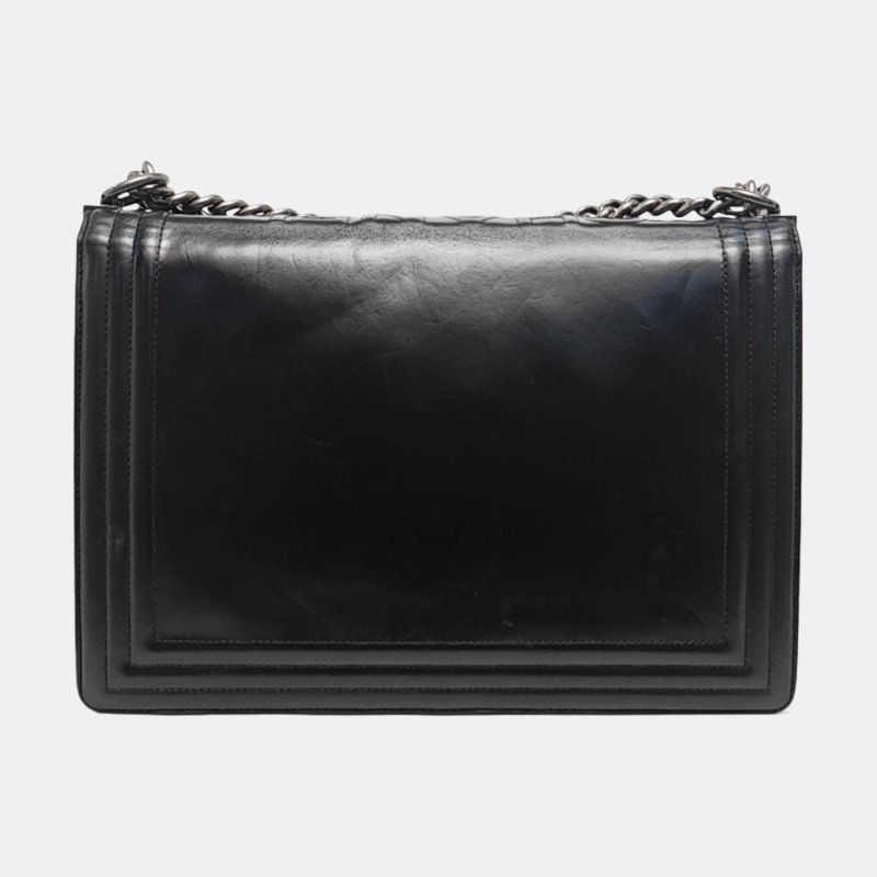 CHANEL BOY CHANEL Maxi 超大號黑色牛皮浮雕單肩包斜挎包釘色五金15開可拆卸肩帶-4