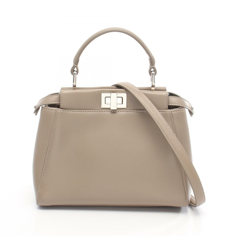 FENDI 迷你 Peekaboo 單肩斜背包 8BN244 皮革 米色 二手 女士-0